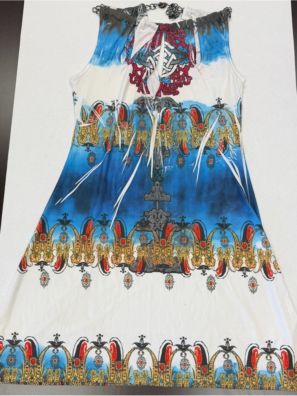 Cristinalove Blue Ombre Boho Tank with Gold and Red Accents